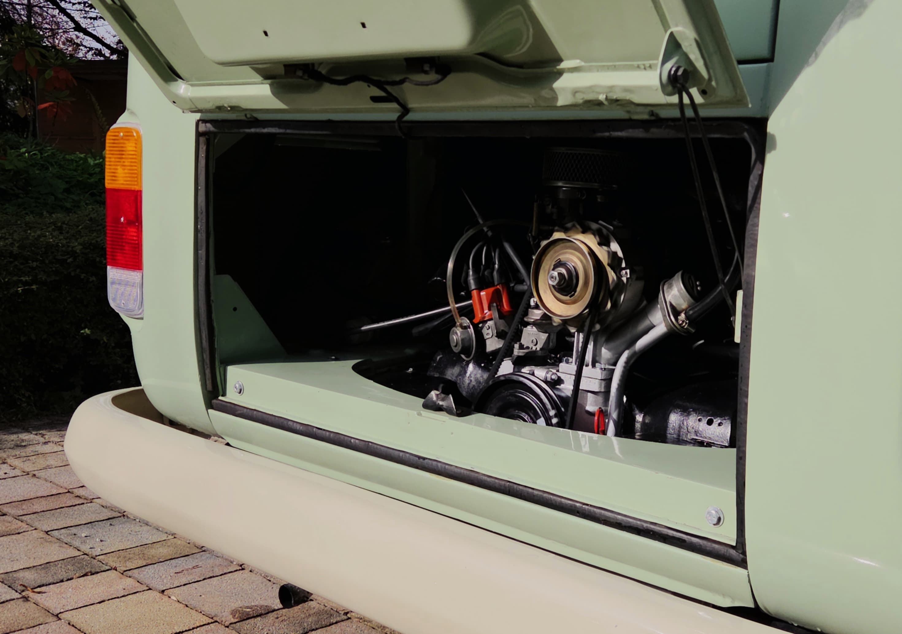 Classic VW Bully T2 in great condition in green and beige.