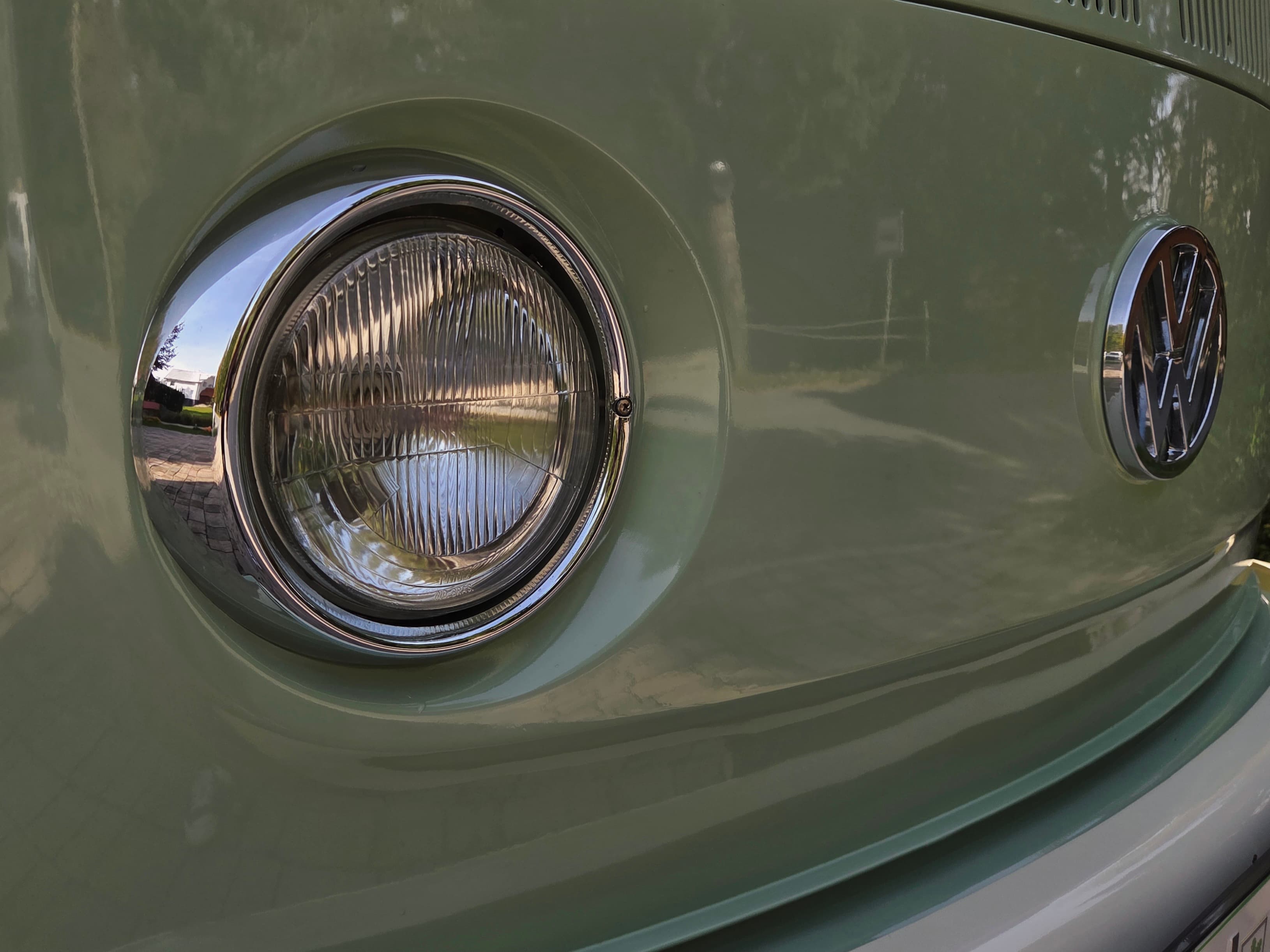 Classic VW Bully T2 in great condition in green and beige.